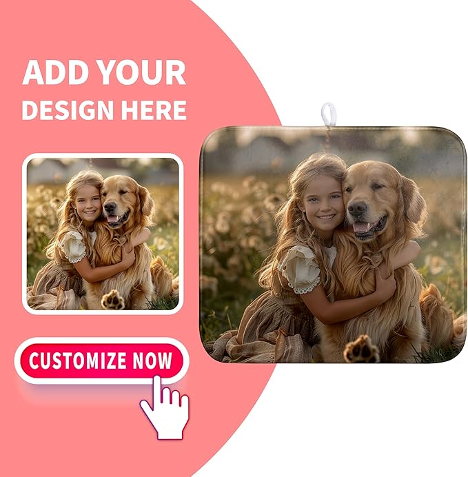 Wnoesat Custom Personalized Dish Drying Mat for Kitchen Counter 18x24 Inch Customized Drying Mats with Picture Text Microfiber Absorbent Dish Drying Pad Custom Image Kitchen Accessories