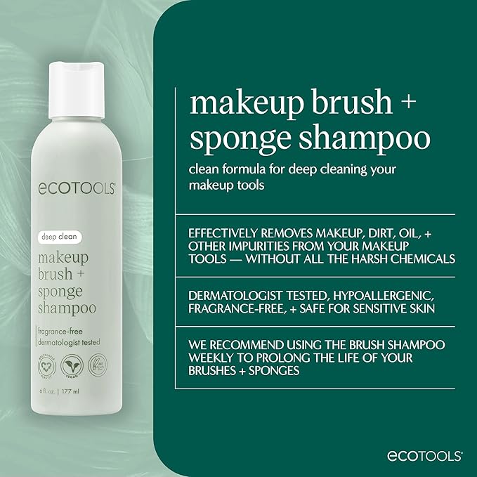 EcoTools Makeup Brush Cleanser + Silicone Cleansing Pad Bundle, Deep Cleaning Shampoo for Makeup Sponges & Brushes, Brush Cleaner Pad, Vegan & Cruelty-Free, Gentle Formula