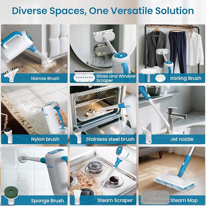 Czlife 13-in-1 Steam Mop, Handheld Steam Cleaner for Home and Floor Cleaning, Floor Steamers for Hardwood and Tile with Attachments, Electric Mop for Grout Laminate Couch Clothes Carpet, Corded