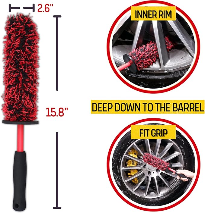 oesee Metal Free Microfiber Wheel Brush Kit- Microfiber Angled Wheel Brush, Long Handle Wheel Brush, Tire& Detailing Brush, Wheel Wash Mitt. Hands-On Wheel Detailing Kit for Daily Wheel Cleaning