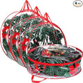 Shappy 4 Pieces Clear Christmas Wreath Storage Container 24 Inches Xmas Wreath Storage Bag Plastic Christmas Garland Container with Dual Zippers and Reinforced Handles for Xmas Seasonal (Red)