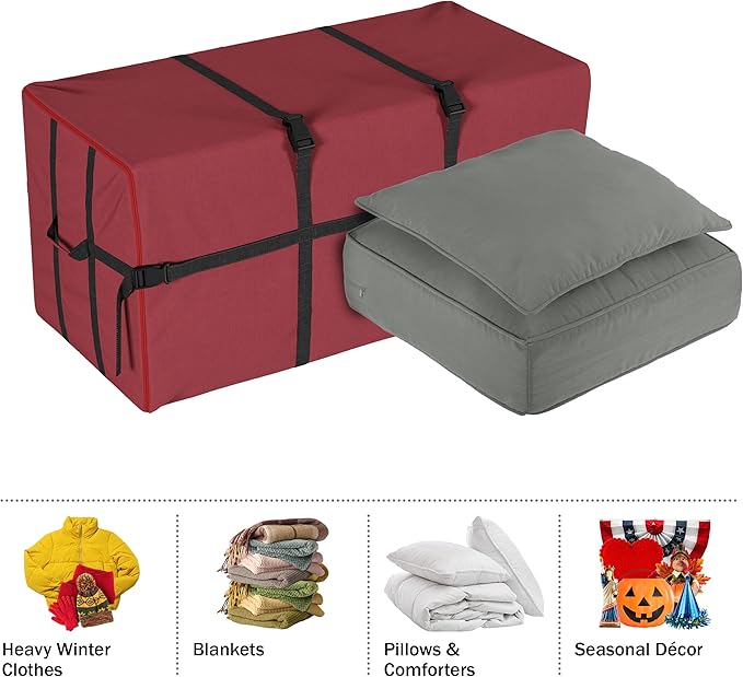 Christmas Tree Storage Bag for 7.5-Foot Artificial Trees - Canvas Storage Tote Protects Holiday Decorations and Inflatables by Elf Stor (Red)