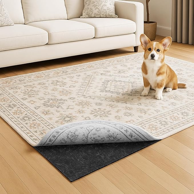 Warmstar 4x6 FT Non Slip Rug Pad,100% Waterproof Felt Rug Pad for Hardwood Floors,1/8” Thick Soft Carpet Pad with Natural Rubber Backing,Secure Grip & Floor Protection