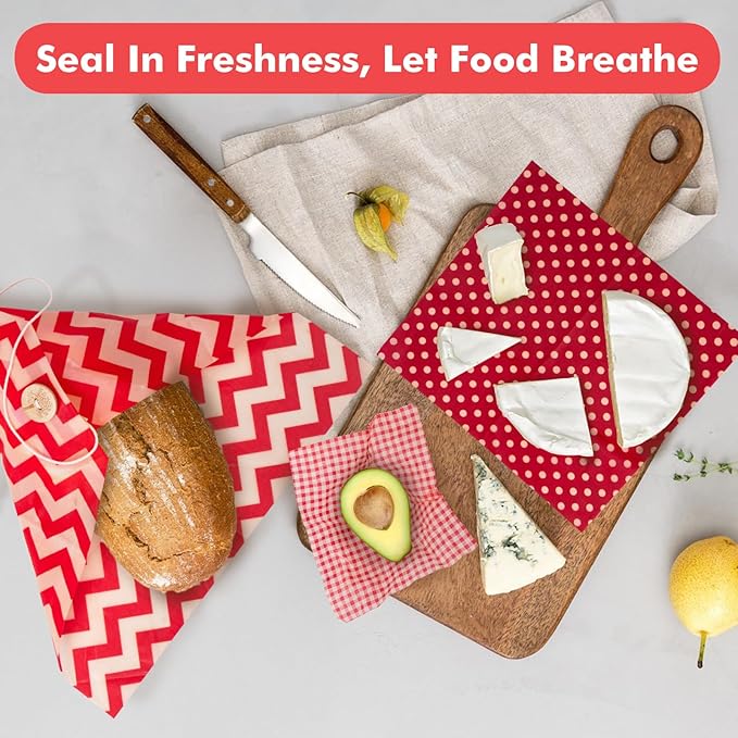 Beeswax Wraps for Food, 3 Pack (S, M, L) Reusable Food Wraps, Bread Sandwich Wrap, Beeswax Paper with Bukcle, Zero Waste, Plastic-Free Food Storage Wrap