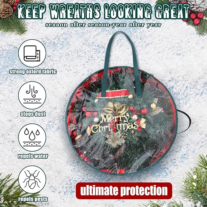 Shappy 4 Pcs Christmas Wreath Storage Bag Clear Wreath Box Wreath Storage Containers with Clear Window and Handle Christmas Garland Storage Containers for Xmas Holiday Seasonal Storage (24 Inch)