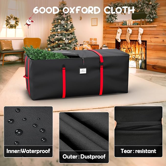 Mrrihand Christmas Tree Storage Bag, Large Artificial Christmas Tree, Anti-Tear Heavy-Duty 600D Oxford Cloth Christmas Tree Storage Box with Handles, Christmas Tree Storage Container (Black, 9Ft)