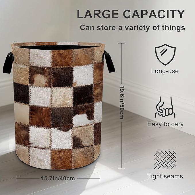 Cow Laundry Basket Storage Bin Foldable Laundry Hamper Clothes Storage Bucket Organizer 19.6x15.7 Inch For Laundry Room/Bedroom/Bathroom