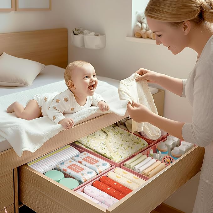 DIMJ Drawer Organizer Clothes - 18 Pack Closet Drawer Organizer Bins for Baby Clothes Storage, Fabric Dresser Organizer for Nursery Bedroom, Foldable Small Drawer Dividers for Underwear Socks