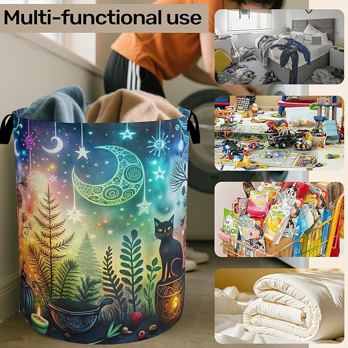 Gothic Black Cat Halloween Laundry Basket - Heavy Duty 60L Dirty Clothes Organizer, Water Resistant Foldable Hamper for Men Women