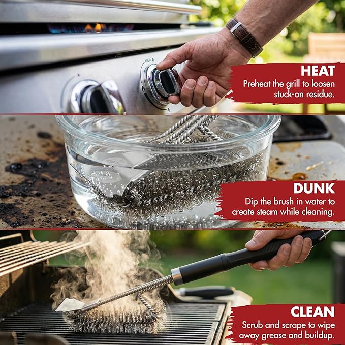 KITCHEN PERFECTION GrillSaver - Safe BBQ Grill Brush with Replaceable Cleaning Head - Heavy-Duty Grill Cleaner with Scraper, Magnetic Hanger, Bottle Opener -Powerful Cleaning Tool for All Grill Grates