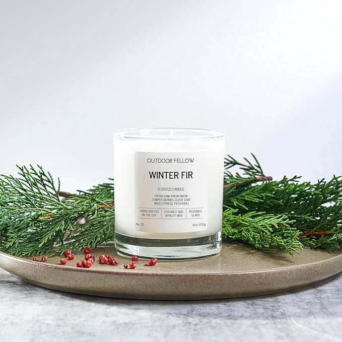 Outdoor Fellow Winter Fir Candle | Luxury Scented Candle with Coconut & Apricot Wax Blend | Fir, Juniper & Cypress Notes | 40+ Hour Burn Time | Cozy Fragrance for Home (8oz)