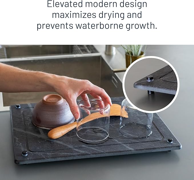 Siren Stone Natural Dish Drying Mat – Eco-Friendly, Rapid-Dry Technology | Modern Design | Non-Toxic | BPA-Free Kitchen Mat by Female-Founded USA Brand | Durable & Sustainable