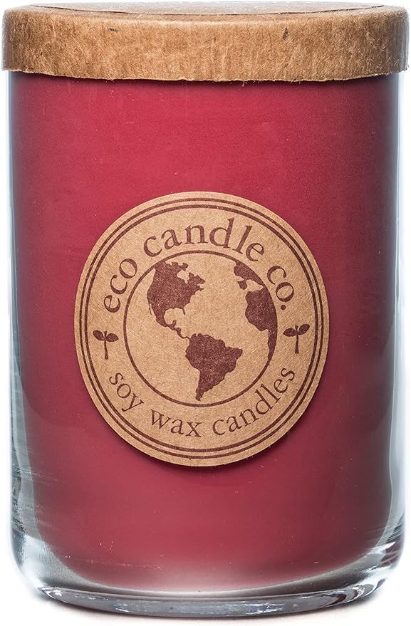ECO CANDLE CO. Recycled Candle, Crushed Cranberry, 26 oz. Double Wick - Scents of Fresh Cranberries, Apples, Citrus, Clove & Cinnamon - 100% Soy Wax, No Lead, Kraft Paper Label & Lid, Hand Poured