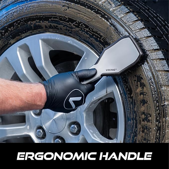 VIKING Tire Brush and Wheel Brush for Cleaning Car, Tires, Car Wash, Grey, 10.3 x 3.3 x 2.3 inch