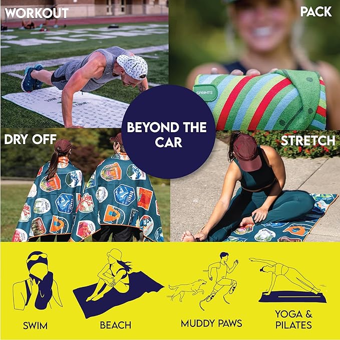 Sprints Athletic Running Towel, Full-Sized, Car Seat Cover - Performance Microfiber (Aztec Artisans & Chocolate Currency)