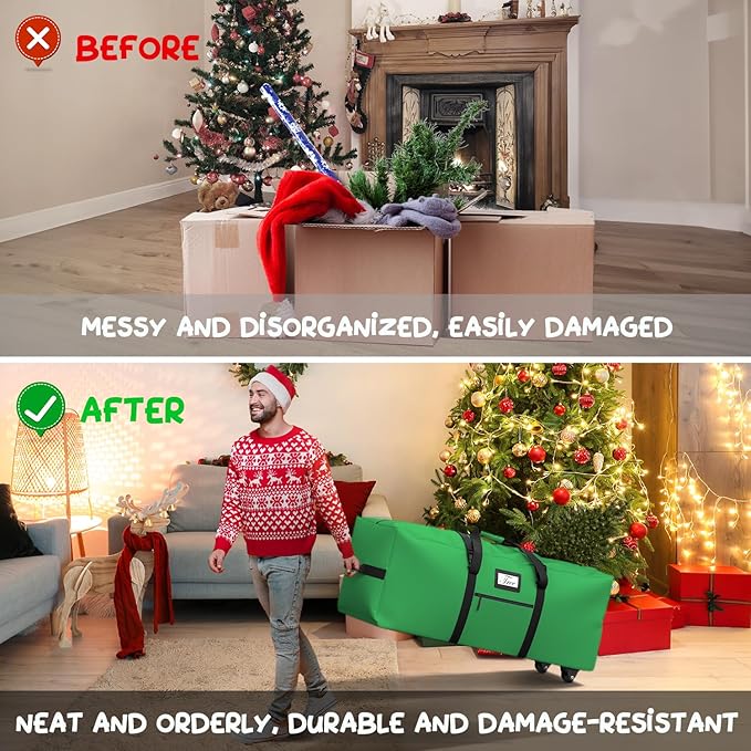 Mrrihand Christmas Tree Storage Bag, Large Artificial Anti-Tear Heavy-Duty 600D Oxford Cloth Xmax Christmas Tree Storage Box with Rolling Wheels, Christmas Tree Storage Container (Bright Green, 9Ft)
