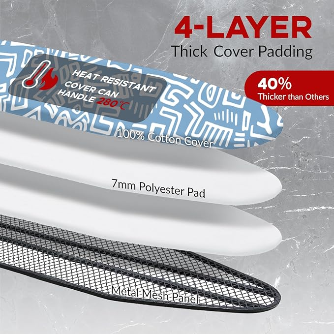 Large Ironing Board Full Size 54x14, RAINHOL Height Adjustable Steel Frame Iron Table with Thick Padded Cover and Iron Rest, Foldable for Compact Storage, Blue