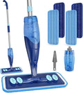 IOPRETTY Microfiber Hardwood Floor Mop - Wet Dry Spray Mop with 4 Washable Pads for Tile Wood Laminate Vinyl Marble Home Kitchen - 500+ ML Refillable Bottle Dark Blue