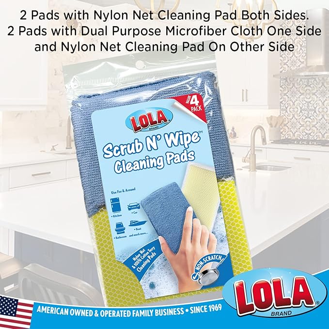 LOLA Microfiber & Nylon Net Sponges, 288 Pack, 144 Dual Sided Non-Scratch Sponge Pads & 144 w/Microfiber Cloth One Side and Nylon Net Other Side