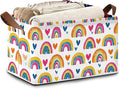 Rainbow Storage Baskets,Heart Foldable Organizer Bin with Handles for Home Living Room Bedroom Closet Box 17x11.5x10Inch