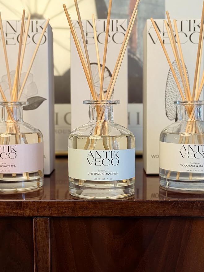 Lime Basil & Mandarin Reed Diffuser – Citrus & Herbal Diffuser for Home 6.7 fl oz – 8 Rattan Sticks – Premium Aromatherapy Oil – Elegant Glass Bottle – 90 Days Long Lasting Diffuser Set