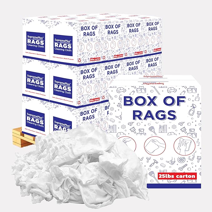Premium White T-Shirt Cleaning Rags (600 lbs. Pallet 24x25 lbs. Box) – White Cotton Rags for Cleaning, Staining, Painting, Oil, Grease & Dust Removal – Shop Rags Bulk for Multipurpose use