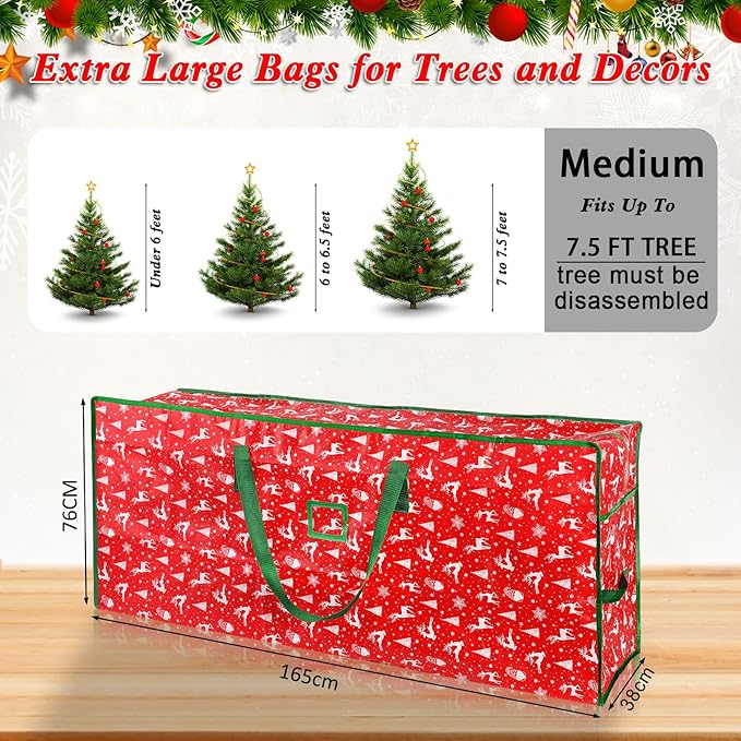 Christmas Tree Storage Bag,Plastic Waterproof Elk Christmas Tree Bag Large Storage Box Decoration Container Reinforced Handles Dual Zippers for 9ft Artificial Holiday Xmas Disassembled Trees