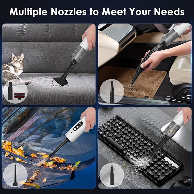 PINXC Mini Vacuum Cleaner Cordless 15000PA High Power,Handheld Car Vacuum, 5 in 1 Portable Vacuum for Car, Home & Pet Hair, Type-C Rechargeable, LED Display,Up to 30 Mins Runtime, Multi-Nozzles
