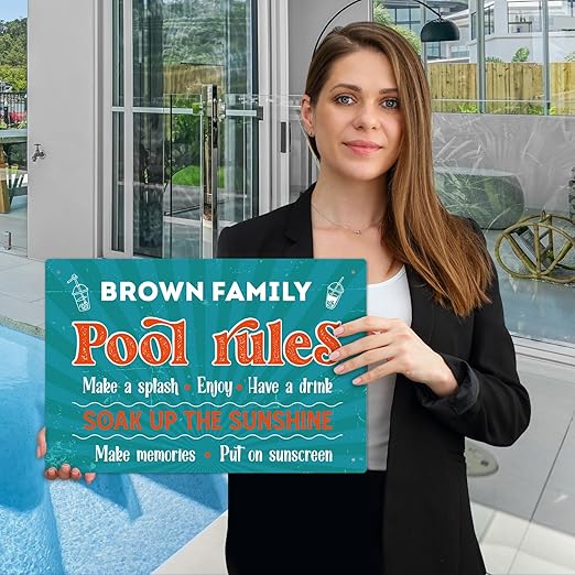 Custom Pool Sign, Pool Rules Enjoy Swimming for Pool Décor Sign, 12x18 Inches, Rust Free .063 Aluminum, Fade Resistant, Made in USA by Sigo Signs