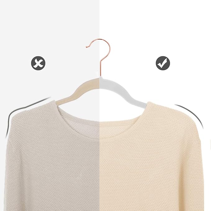 SONGMICS Slim Velvet Hangers, Non-Slip Clothes Hangers with Rose Gold Swivel Hooks, Space-Saving, for Closet, 30 Pack, White UCRF026W30