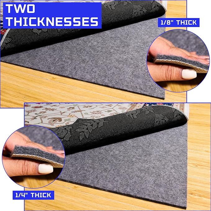 Non-Slip Rug Pad 4x6 ft – 1/5” Thick Felt & Rubber Area Rug Gripper for Hardwood Floors, Carpet, and Tile – Cut-to-Fit Floor Protection Underlay Keeps Rugs in Place & Adds Cushioning