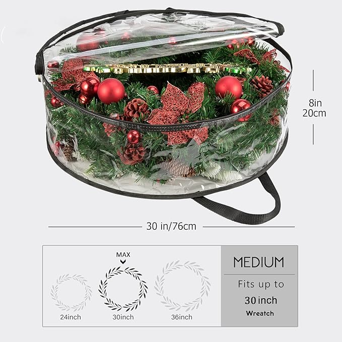 CINPIUK Clear Wreath Storage Bag 30 Inch Christmas Wreath Storage Container, Heavy Duty Wreath Protector with Handle for Holiday Seasonal Wreath Garland