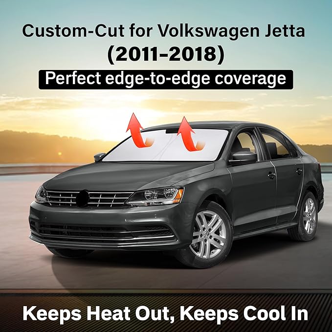 EcoNour Windshield Sun Shade Compatible for Volkswagen Jetta 2011–2018 | Sedan Front Window Sunshade | Foldable Sun Visor Protector | Blocks UV Rays & Keeps Cabin Cool