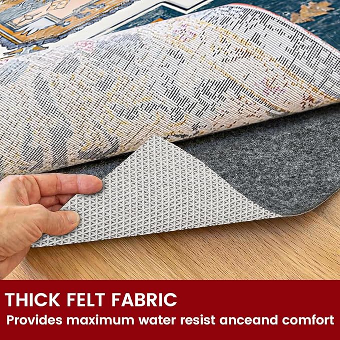 Waterproof Rug Pad, 5x8 ft Area Rug Non-Slip Carpet Pad, Non-Slip Rug Pads for All Floors and Finishes, Felt Pad for Hardwood Floors, Keeps Carpets in Place Soft and Safe