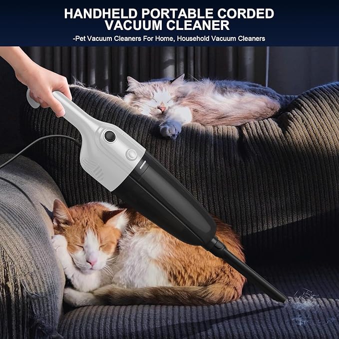 FUNCCUBE Stick Vacuum Cleaner, Corded 2-in-1 Lightweight Vacuum with Powerful Suction, Washable HEPA Filter, Handheld & Upright for Pet Hair, Carpet, Hardwood Floor & Home Cleaning – White MC607C