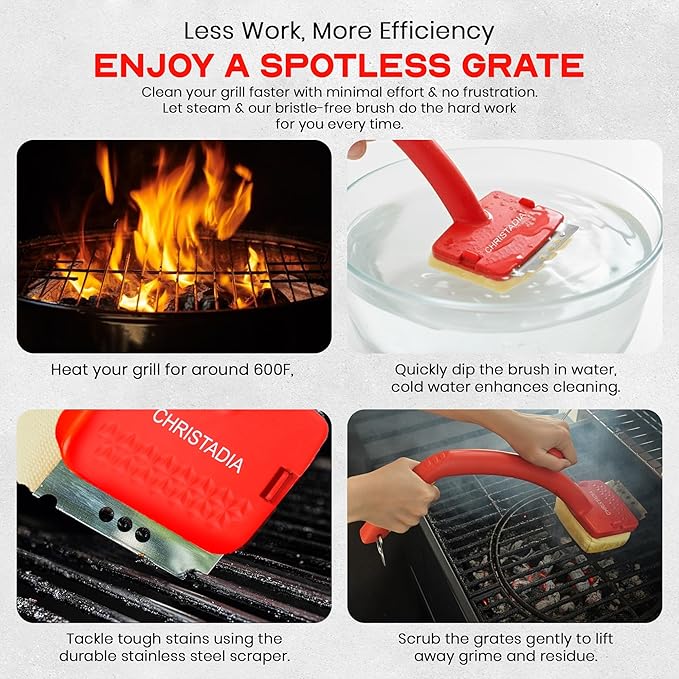 Grill Brush Bristle Free for Outdoor Grill + 2 Replaceable Heads Safe Grill Cleaner – Ultimate BBQ Brush fit Dual Handle/Comfort/Heat Resistant, Grill Scraper for Cast Iron, Stainless-Steel Grates