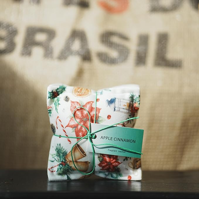 AUCUDA 4pcs Apple Cinnamon Sachet Bags for Spring Decorations Drawers and Closets, Scented Potpourri Packets for Women Outfits, Fragrance Pillow for Bedroom Indoor, Fresheners for Holiday.