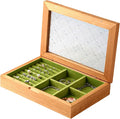 Wooden Jewelry Box for Women, Medium Size Natural Solid Cherry Wood Vintage Trinket Organizer with Large Storage, Ring Compartments, Built in Necklace Hooks, Glass Lid, ek06-m-cherry