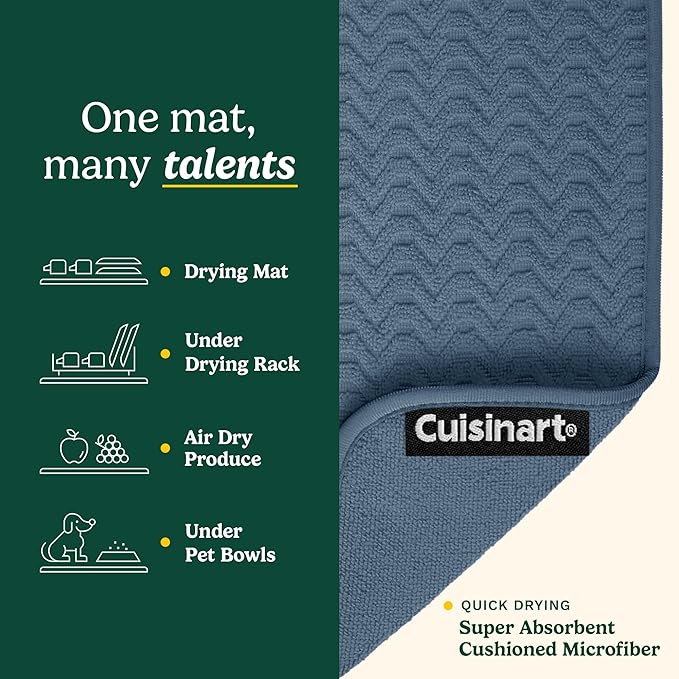 Cuisinart Dish Drying Mats for Kitchen Counter - (2) 18" x 24" Ultra Absorbent Dish Drying Mat XL - Foldable, Machine Washable, Fast Drying Dish Mat