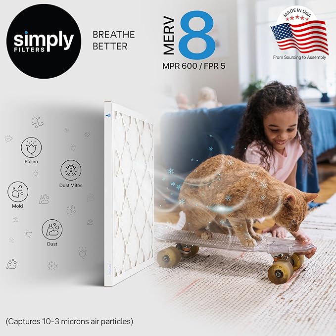 Simply 20x25x1 Air Filter, Merv 8, MPR 600, 12 Pack, Furnace Air Filter for HVAC (Actual Size: 19.75"x24.75"x0.75") DUST, Pet, & Allergy Control