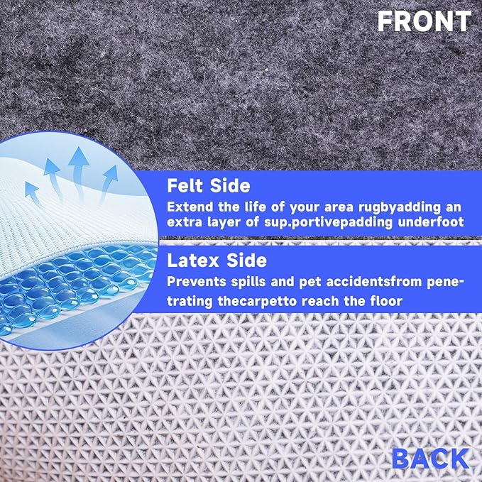 Non-Slip Rug Pads,Round 5 Ft Waterproof Extra Large Area Rugs Non Skid Rug Pad for All Floors and Finishes Durable Hardwood Floor Protective Felt Keeps Rugs in Place, Safe and Secure