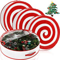 4 Pcs 36 Inch Christmas Wreath Storage Bag Candy Cane Wreath Storage Container Clear Window Dual Zipper Handle Red White Peppermint Garland Organizer for Holiday Decoration, Classic Lollipop