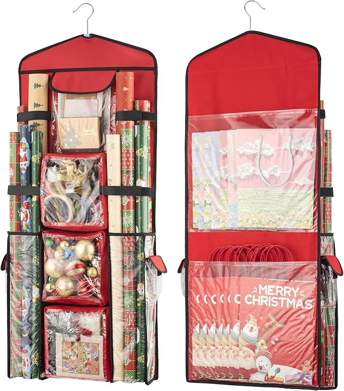 Wrapping Paper Storage, Gift Wrap Organizer Holder Double-Sided Hanging Gift Bag Storage Organizer