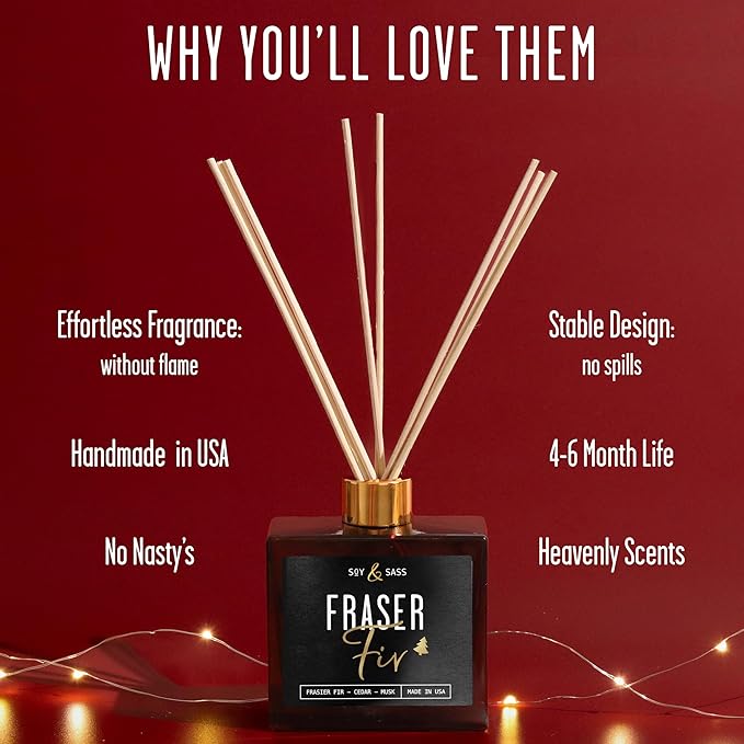Fraser Fir Diffuser, Christmas Tree Diffuser - w/Pine Balsam, Cedar & Citrus I Infused w/Essential Oils I Christmas Décor I 3.75 OZ Oil I Long-Lasting Scent Lasts 4-6 Month's I Made in The USA