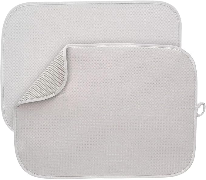 FULL BE DARE 2-Pack Light Gray Dish Drying Mats 17” x 24” – XL Kitchen Drying Mat for Counter, Super Absorbent Microfiber Dish Drying Mat, Foldable Large Dish Drying Mat, Pots, Pans – Dish Drainer Mat