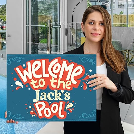 Custom Pool Sign, Welcome to The Pool Fun for Pool Décor Sign, 18x24 Inches, Rust Free .063 Aluminum, Fade Resistant, Made in USA by Sigo Signs