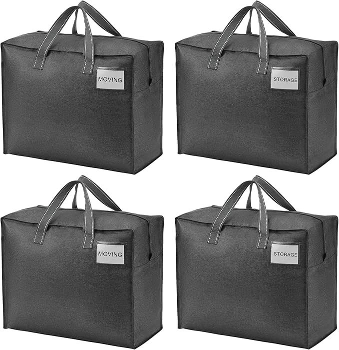 VENO 4 Pack Moving Bags, Christmas Storage Containers, Storage Totes, Zipper On Top, Sturdy, Storage Bags for Camping, Clothes, Bedding, Comforters, Pillows (13 Gallon Dark Gray, 4 Pack)