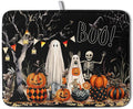 Kwlegh Halloween Dish Drying Mat for Kitchen Counter 18x24 Inch Black Ghost Pumpkins Dog Boo Skull Dishes Drainer Mats Absorbent Microfiber Washable Dish Draining Pad for Sink Coffee Bar