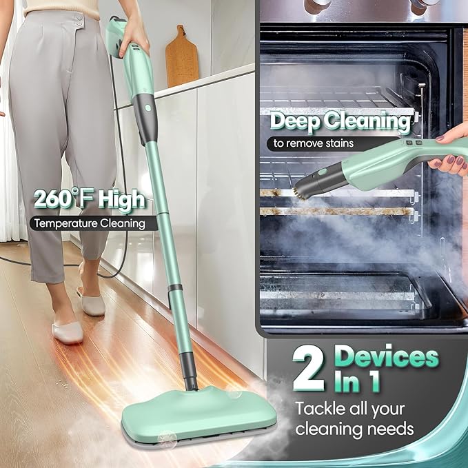 Standable Safe & High Temp Steam Mop Cleaner for Deep Cleaning, Powerful MultiPurpose and Heavy Duty Handheld Steam Cleaner, Detachable Floor Steamer with 18 Accessory for Hardwood Laminate Tile Grout