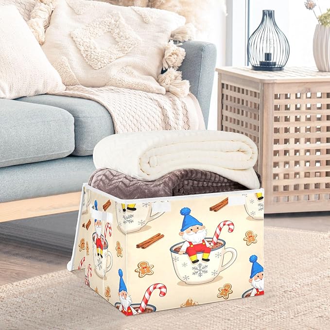 Christmas Cute Gnome Mug Storage Bins with Lids Foldable Storage Basket with Handles Collapsible Large Fabric Organizer Containers for Clothes Shelves Closet Office Home